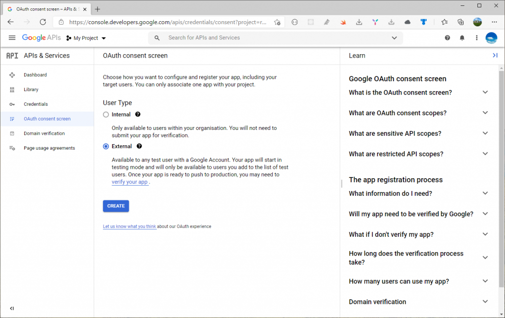 OAuth Consent Screen for Google