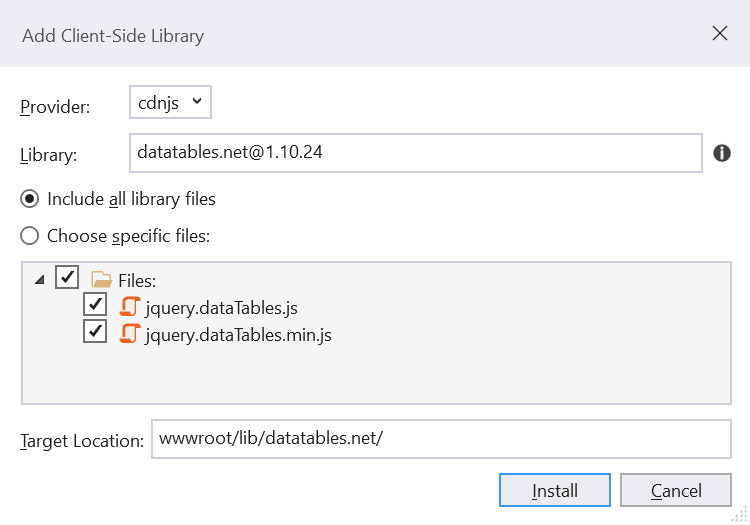 Add Client-Side Library in Visual Studio 2019