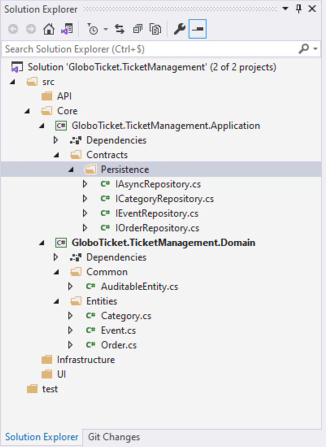 Folder structure of the solution - Setting up the application ASP.NET Core