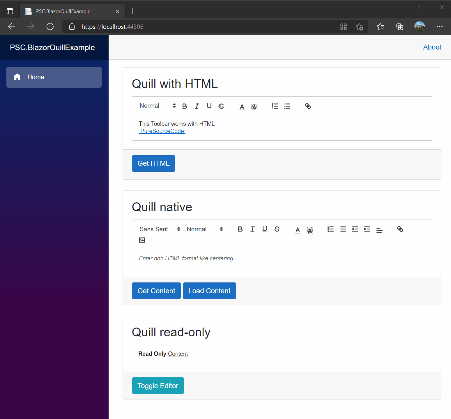 Blazor Quill Component Example