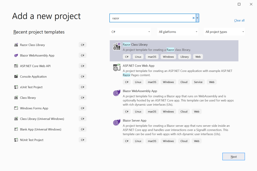 Add a new project for the Blazor component - Create a Blazor component for Quill