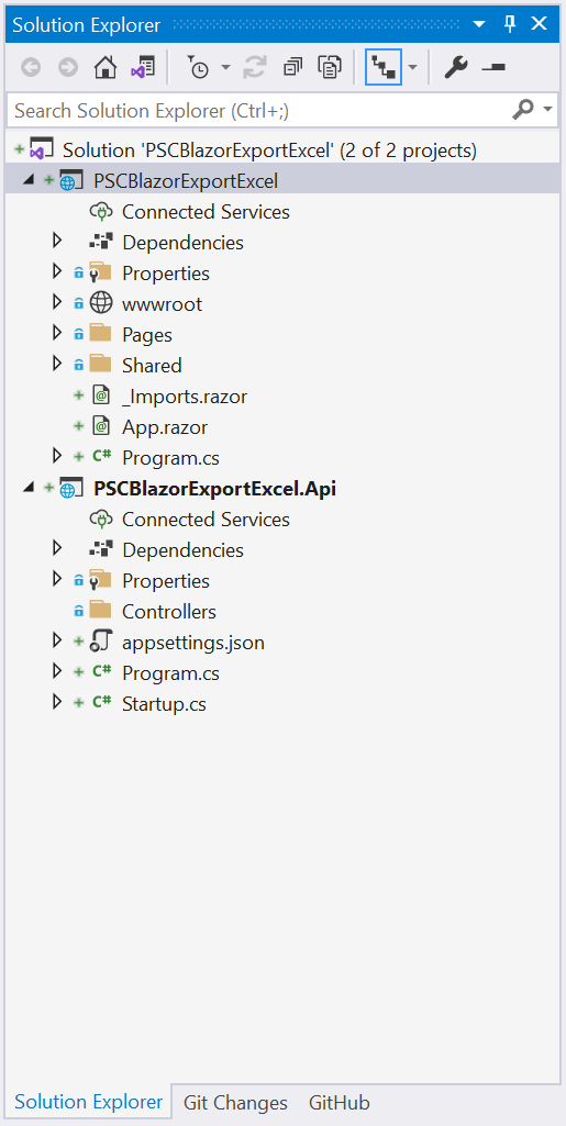 The solution in Visual Studio - How to Export Data to Excel in Blazor