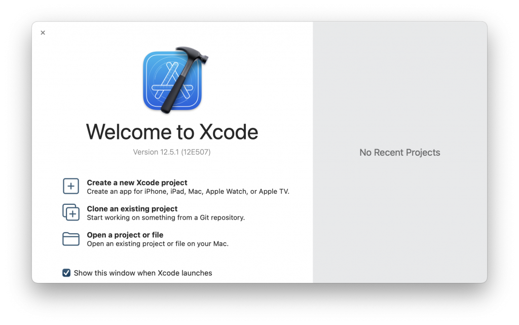 Xcode Welcome Screen