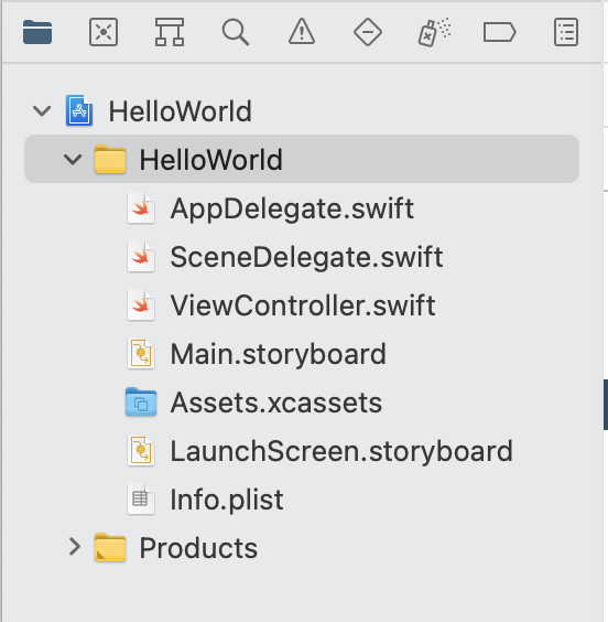 HelloWorld folder file structure - Hello World using Xcode and Swift