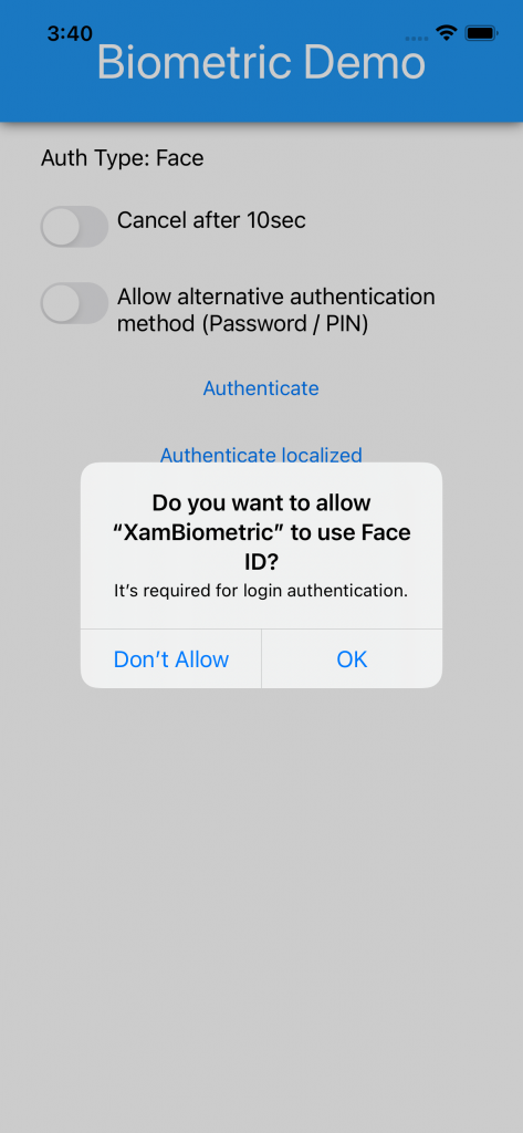 iOS XamBiometric: prompt to allow to use Face ID