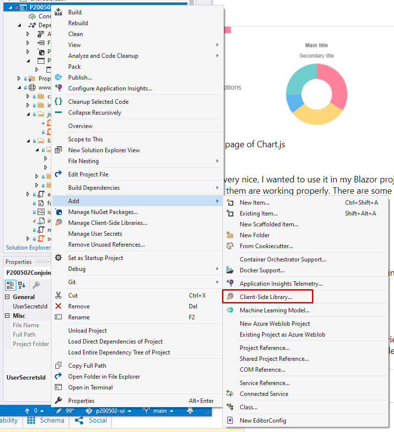 Add Client-Side Library in Visual Studio 2019 - Using Chart.js with Blazor