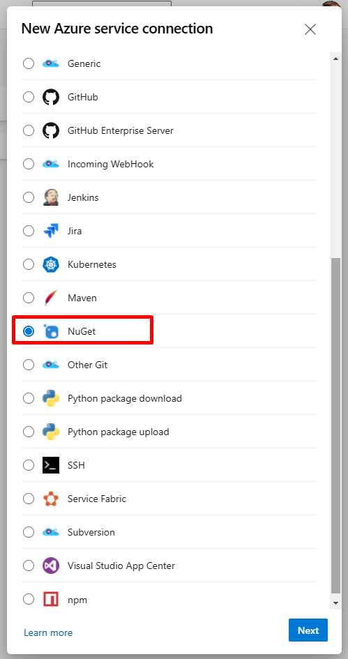 Create a new service connection