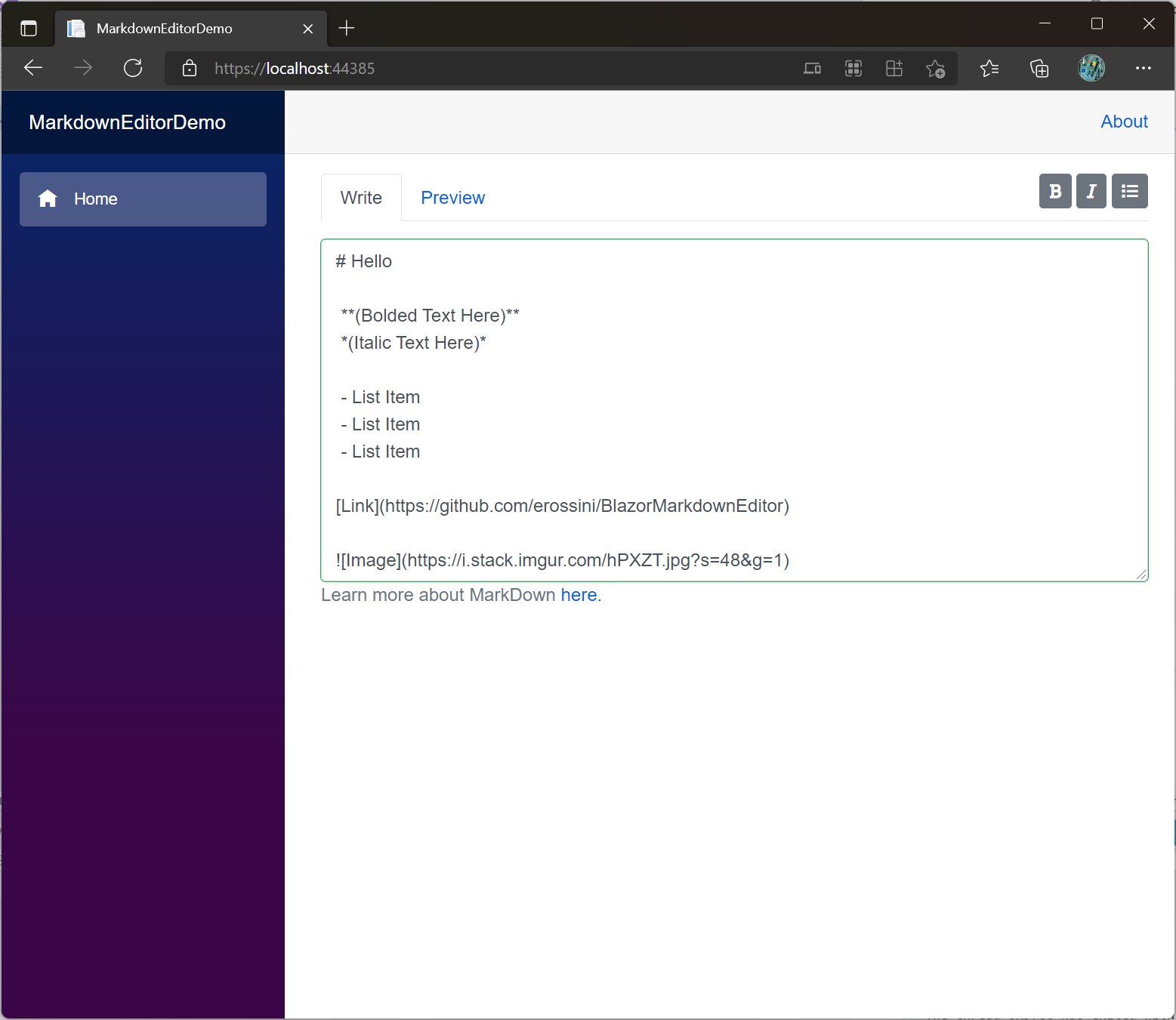 Write your Markdown text - Markdown editor with Blazor