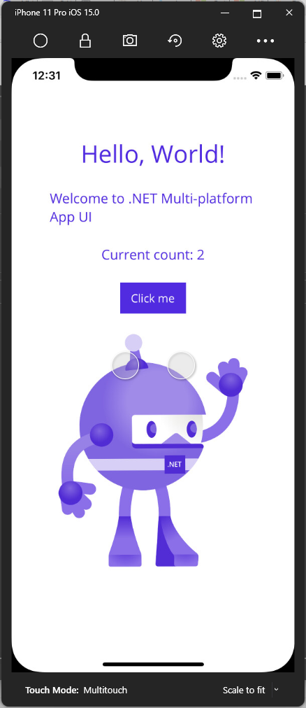MAUI app runs in iPhone 11 Pro with Visual Studio 2022
