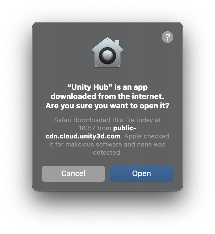 Allow to open the Unity Hub on Mac