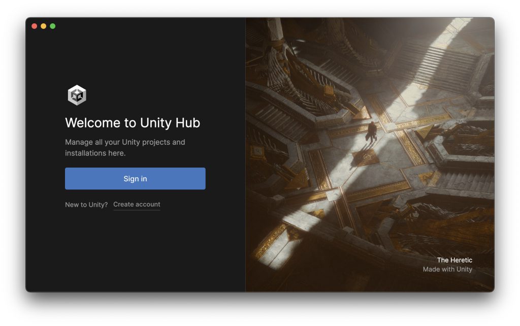 First time Unity Hub is opinion Mac