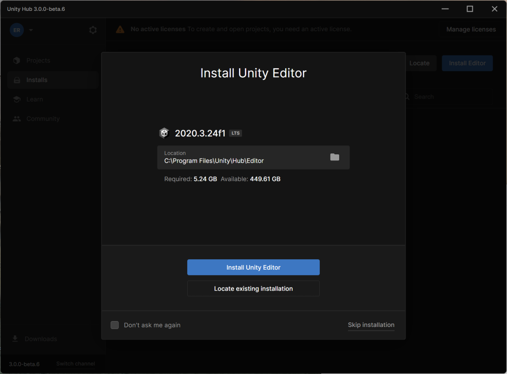 Install Unity Editor - Start with Unity 2021