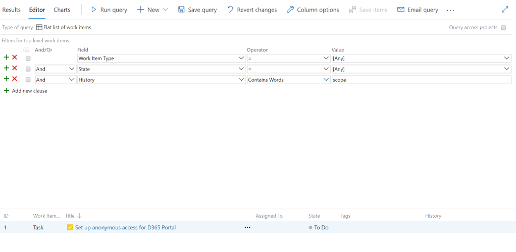 Search for Work Items using History field - Azure DevOps Processes