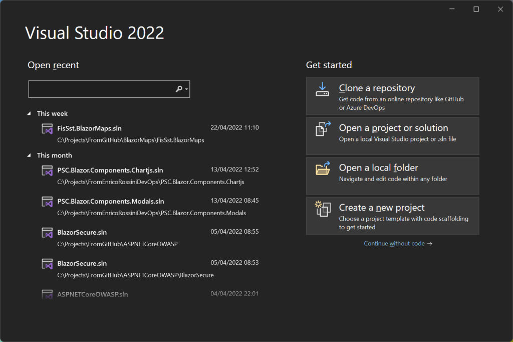 Create a new project with Visual Studio 2022 Preview - Start with MAUI