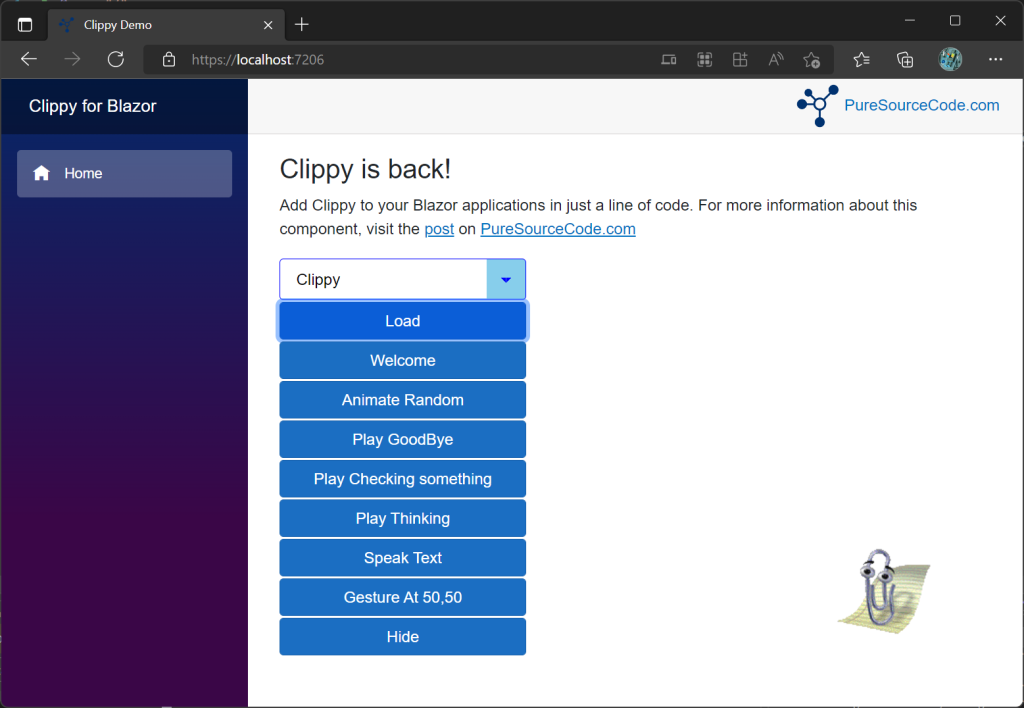 Demo screenshot - Clippy Blazor component